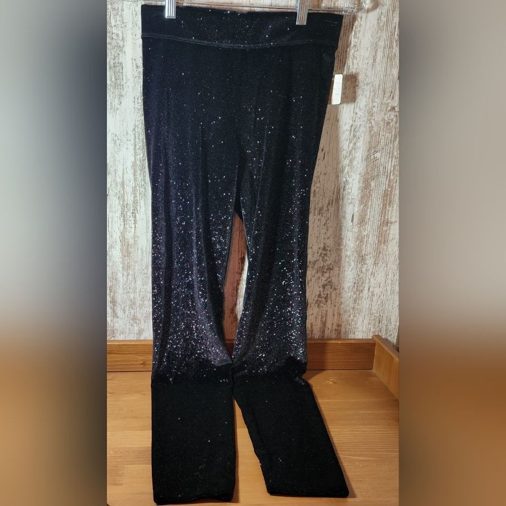 PINK Victoria's Secret Pink & Teal Glitter Black Leggings Size M Like New